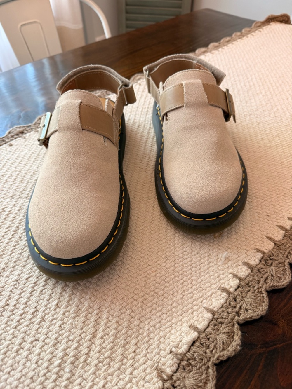 Dr. Martens Jorge II Suede & Leather Slingback Mules in Parchment Beige Sz 10M